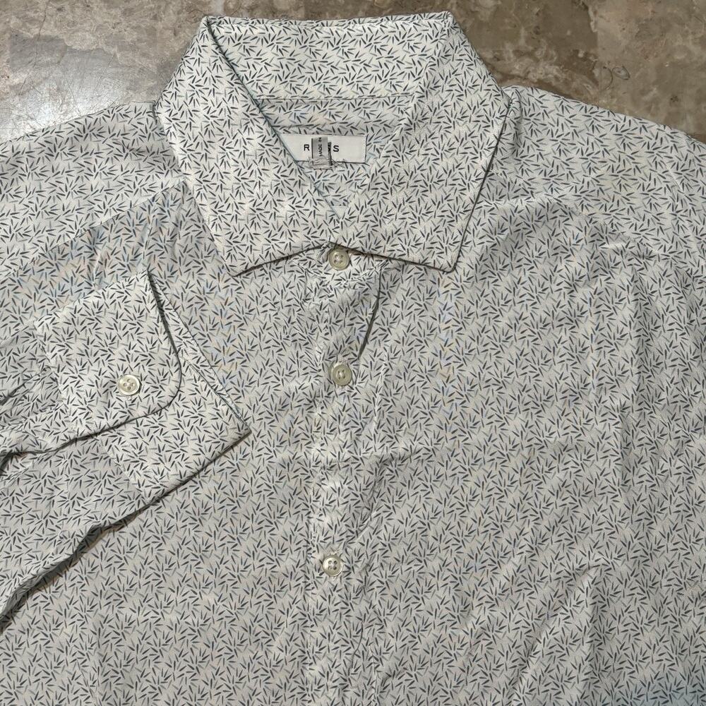 Reiss Shirt Mens Medium White Geometric Long Sleeve Button Beach Flowy